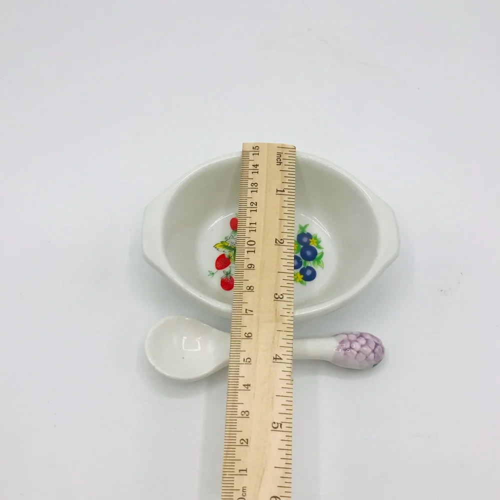 Vintage divided oval ceramic petite jelly/ relish dish with serving spoon.